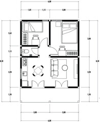 Architecture plan with furniture. home floor plan, isolated on white background, stock illustration.