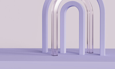 Two archways of different sizes on background with pastel blue-violet hues. minimalist showcase for product presentation