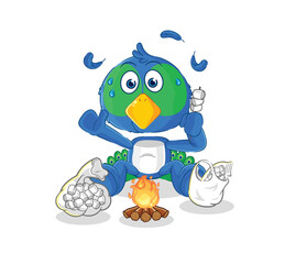 Obraz premium peacock roasting marshmallows. cartoon mascot vector