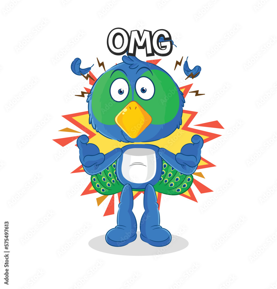 Sticker peacock Oh my God vector. cartoon character