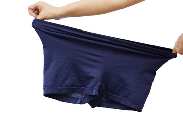 Men's briefs were pulled wide at the waist of the pants to test the flexibility of the fibers when worn by people of different body shapes.
