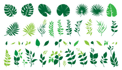 green leaf icon set on a white background.hand drawn leaf set vector illustration decorative elements