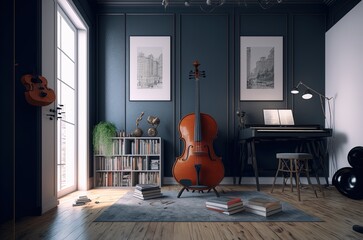 music room with a theme of music education made with generative ai