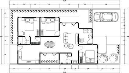 Architecture plan with furniture. home floor plan, isolated on white background, stock illustration. © FR.HUNIAN