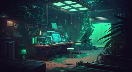 Obraz premium Generative AI - Workshop 054: A digital painting of a futuristic workshop