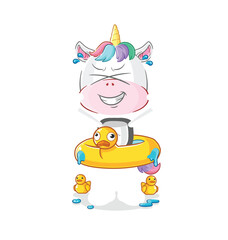 Naklejka premium unicorn with duck buoy cartoon. cartoon mascot vector