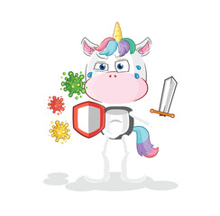 unicorn against viruses cartoon. cartoon mascot vector