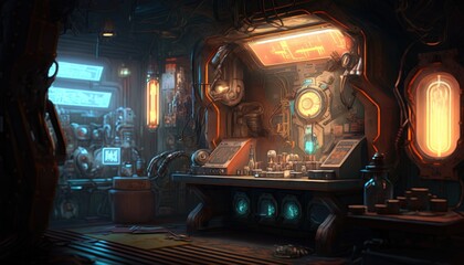 Generative AI - Workshop 001: A digital painting of a futuristic workshop