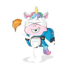 unicorn goes to school vector. cartoon character