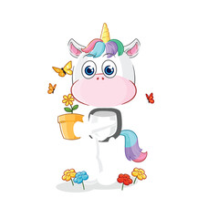 unicorn with a flower pot. character vector