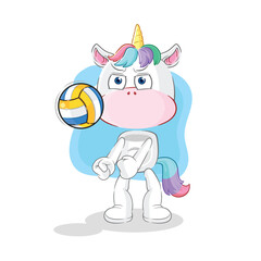unicorn play volleyball mascot. cartoon vector