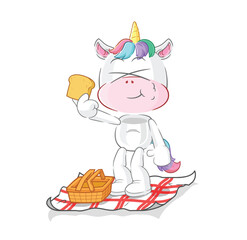 unicorn on a picnic cartoon. cartoon mascot vector