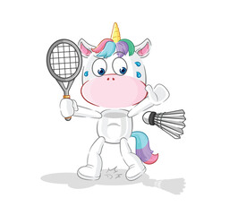 unicorn playing badminton illustration. character vector