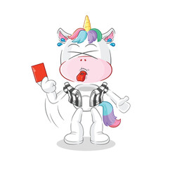 unicorn referee with red card illustration. character vector