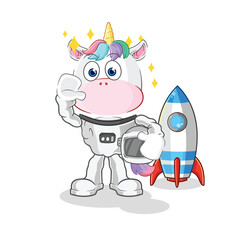 unicorn astronaut waving character. cartoon mascot vector