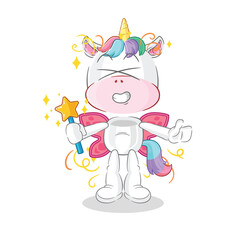 unicorn fairy with wings and stick. cartoon mascot vector