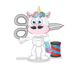unicorn barber cartoon. cartoon mascot vector
