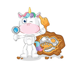 unicorn archaeologists with fossils mascot. cartoon vector