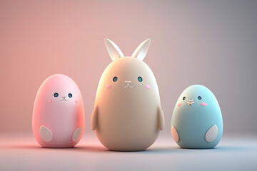 Cute 3d pastel painted easter eggs and bunny, , Generative AI 