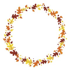 Abstract oak leaves wreath watercolor illustration for decoration on Autumn and nature concept.