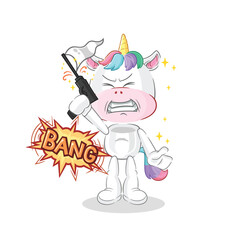 unicorn warning shot mascot. cartoon vector
