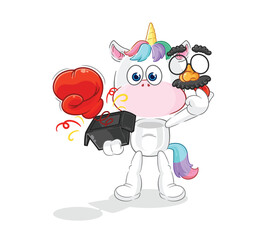 Obraz na płótnie Canvas unicorn prank glove in the box. cartoon mascot