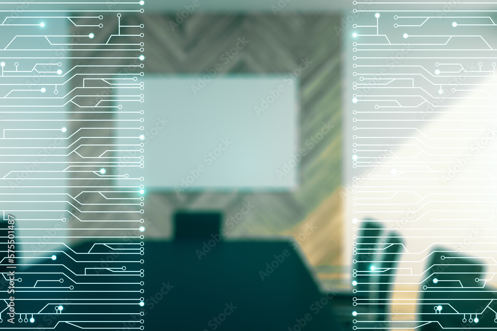 Aufkleber Abstract virtual microscheme illustration on a modern conference room background. Big data and database concept. Multiexposure