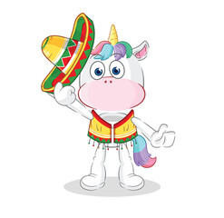 unicorn Mexican culture and flag. cartoon mascot vector