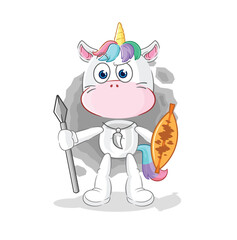 unicorn african tribal fighter mascot. cartoon vector