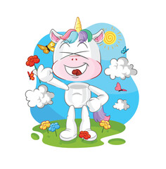Obraz na płótnie Canvas unicorn pick flowers in spring. character vector