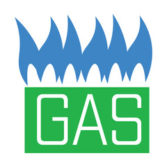Word GAS with blue flames on white background