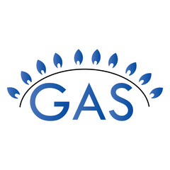 Obraz premium Word GAS with blue flames on white background