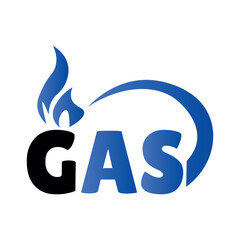 Word GAS with blue flame on white background