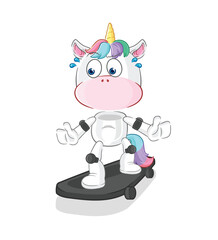 unicorn riding skateboard cartoon character vector
