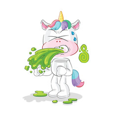 unicorn throw up cartoon. cartoon mascot vector