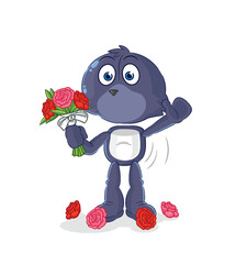 seal with bouquet mascot. cartoon vector