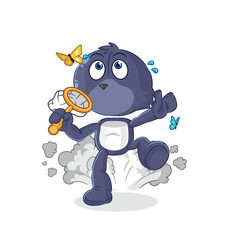 seal catch butterfly illustration. character vector