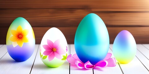 A row of Easter eggs on a colorful background. Multi-colored eggs in the decor. Generative AI