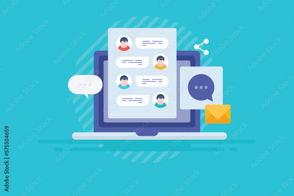 Poster chat conversation dialog communication online forum, text message chat application business concept,
