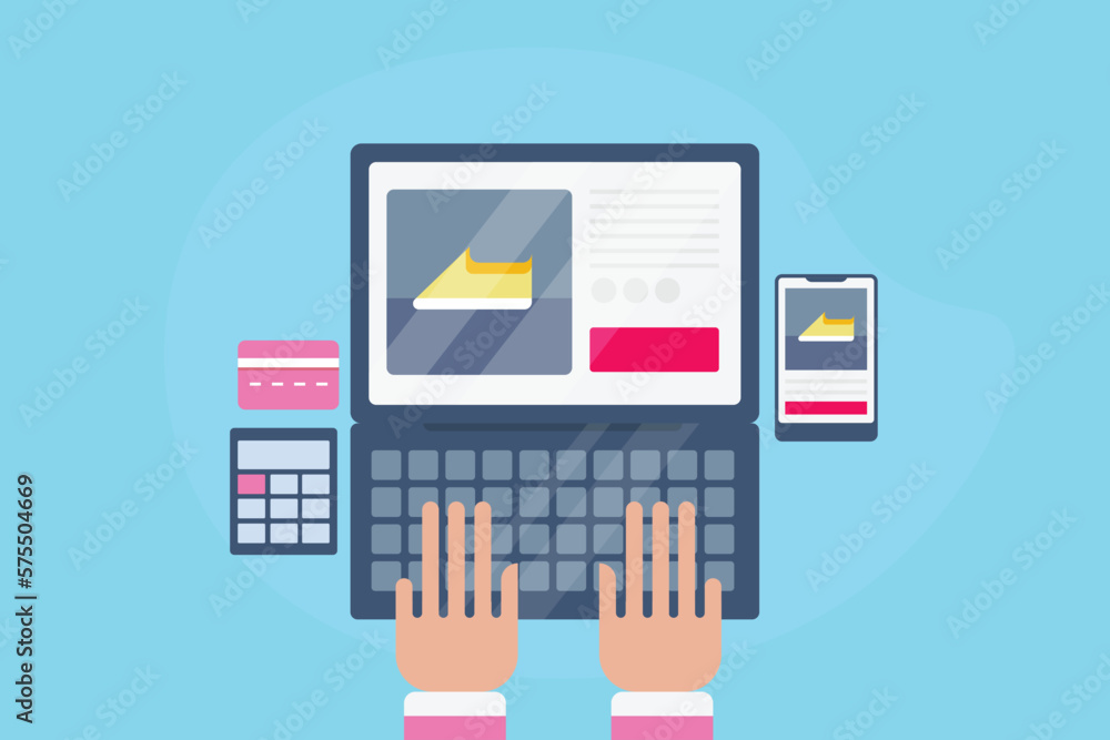Poster online shopping buying from ecommerce store using credit card information secure digital banking per