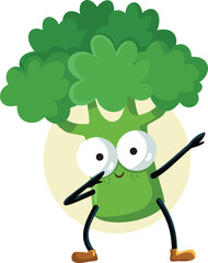 Happy Dabbing Broccoli Character Celebrating Vector Cartoon. Cheerful fresh and organic super food doing a trendy dance move
