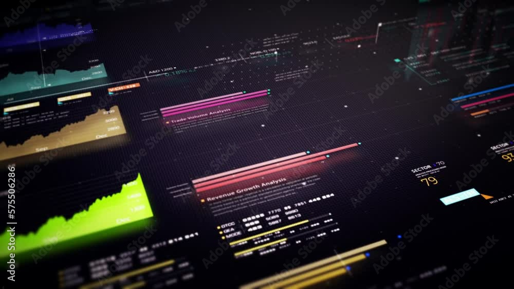 Poster business stock market, trading, info graphic with animated graphs, charts and data numbers insight a