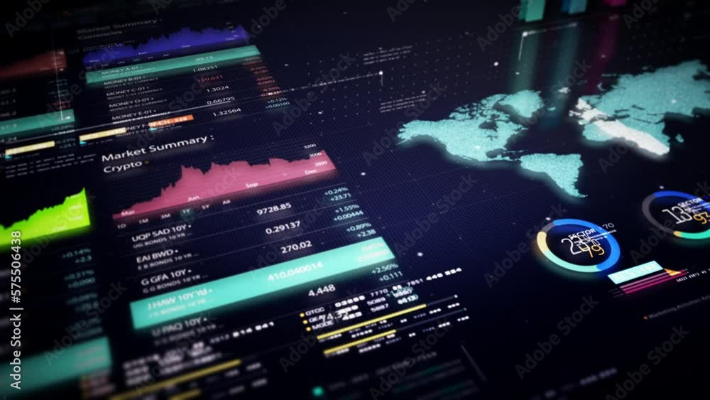 Poster business stock market, trading, info graphic with animated graphs, charts and data numbers insight a
