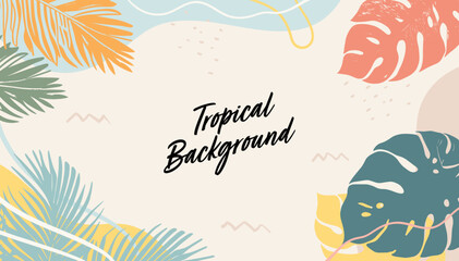 Fototapeta na wymiar Tropical background with plants and leaves. backdrop for greeting cards, posters, banner template.