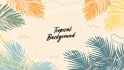 Tropical background with plants and leaves. backdrop for greeting cards, posters, banner template.