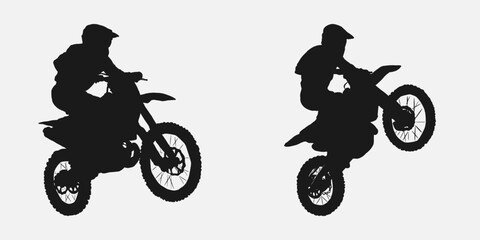 Obraz premium set of silhouettes of motocross riders. concept of sports, jumping, racing, motorcycle. hand drawn vector illustration.