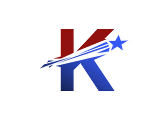 illustration vector  graphic logo design of Letter K star  template. K letter star logo design.