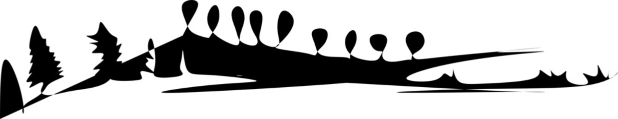 nature sketch image. silhouette of a natural landscape with  mountain