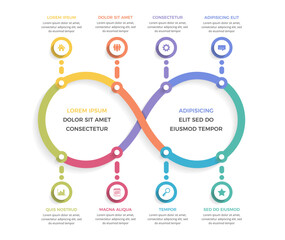Infographic template with infinity symbol and eight elements for your icons and text, devops concept