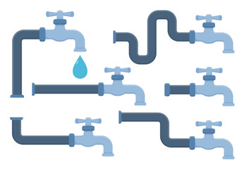 Naklejka premium Taps with pipes of different shapes on white background